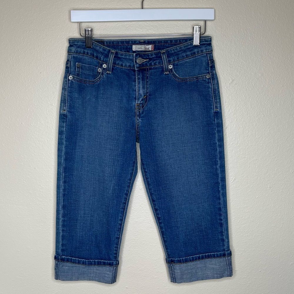 Levis 515 Capri Jeans Blue Denim Mid Rise Sewn Cuff Cotton Spandex Womens Size 4 - Picture 12 of 12